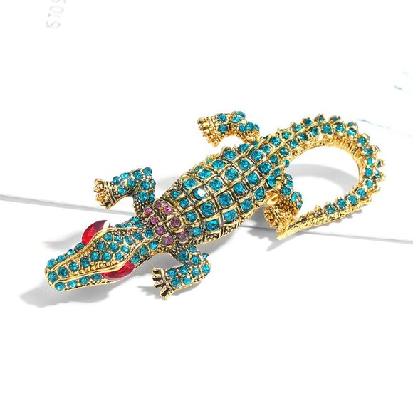 NWT Lizard Brooch Lizard Pin Reptile Brooch Reptile Pin Lizard Rhinestone Brooch - Picture 4 of 7
